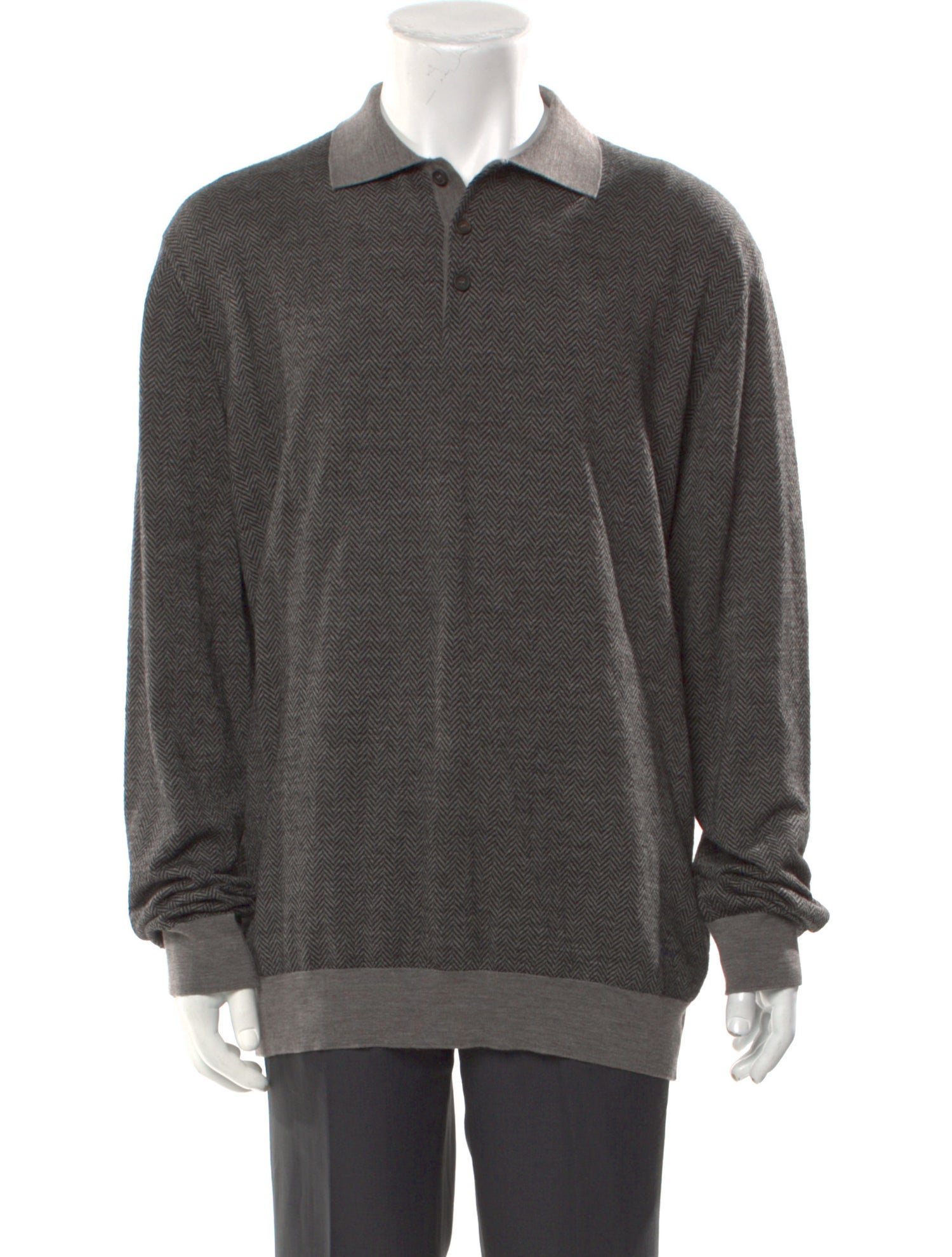 Brioni Virgin Wool Striped Polo Sweater