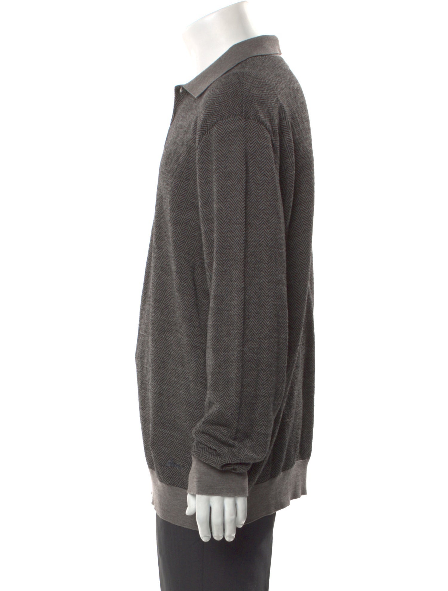 Brioni Virgin Wool Striped Polo Sweater