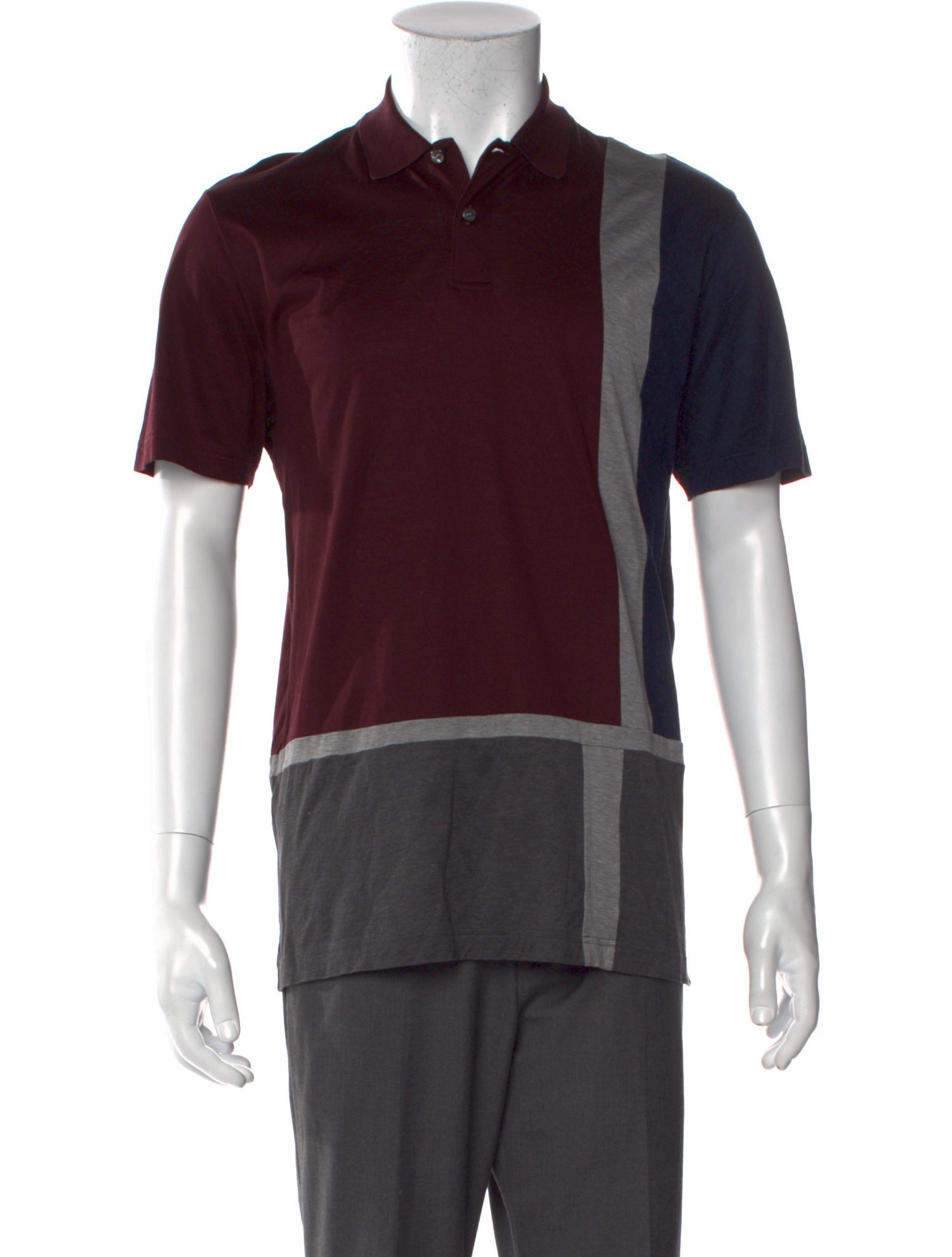 Brioni Colorblock Pattern Collar Polo Shirt