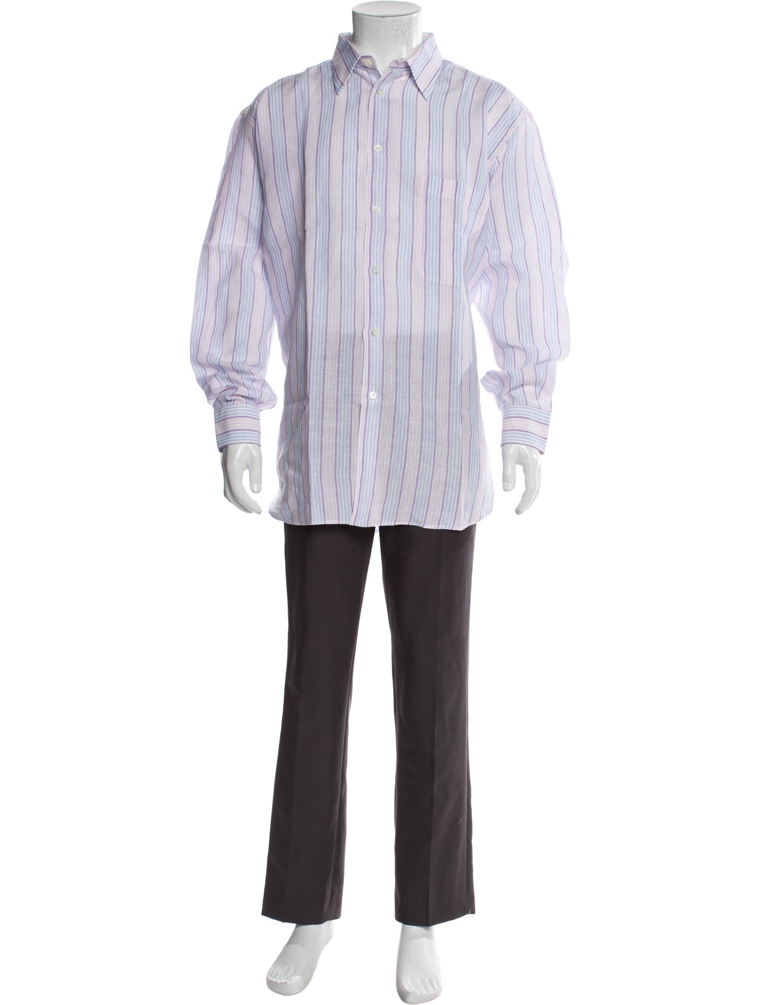 Brioni Linen Striped Dress Shirt