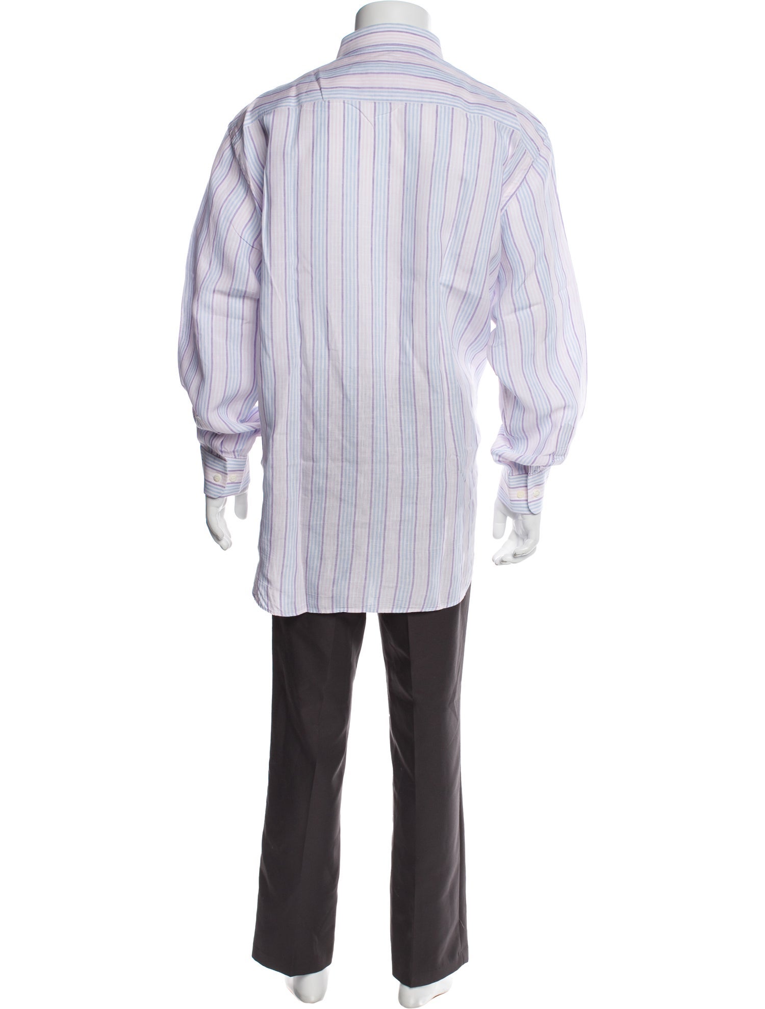 Brioni Linen Striped Dress Shirt