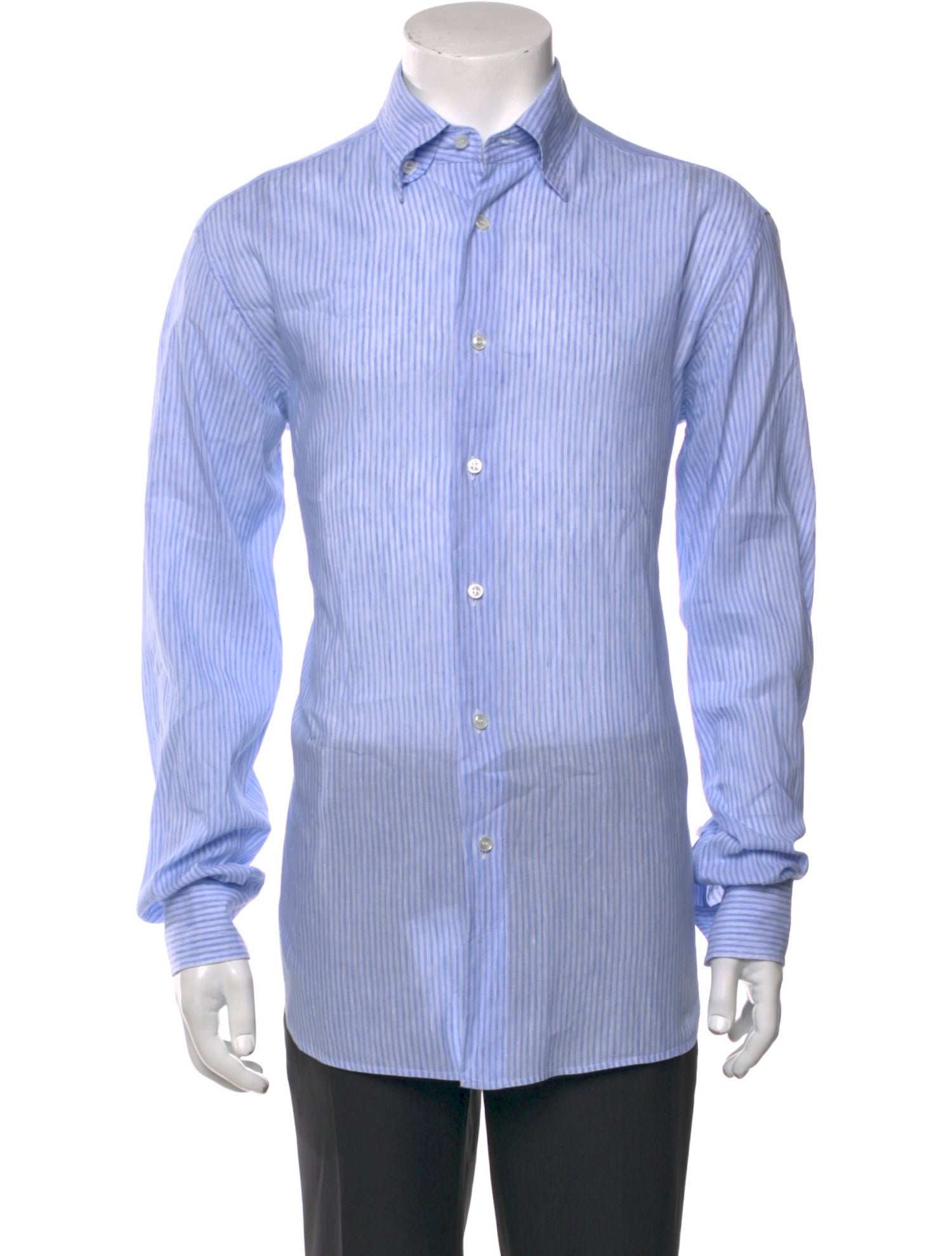 Brioni Linen Striped Dress Shirt