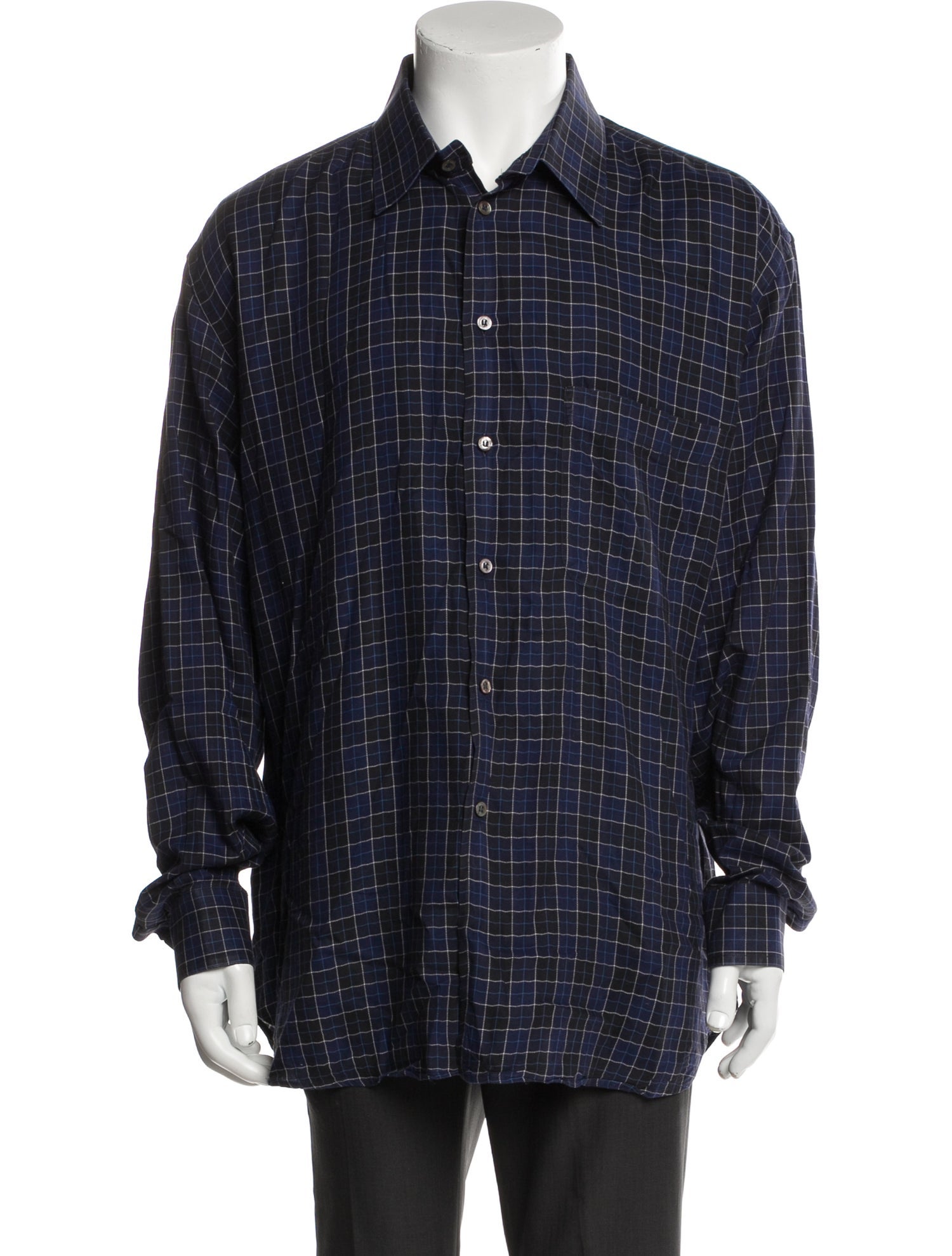 Brioni Plaid Print Long Sleeve Dress Shirt