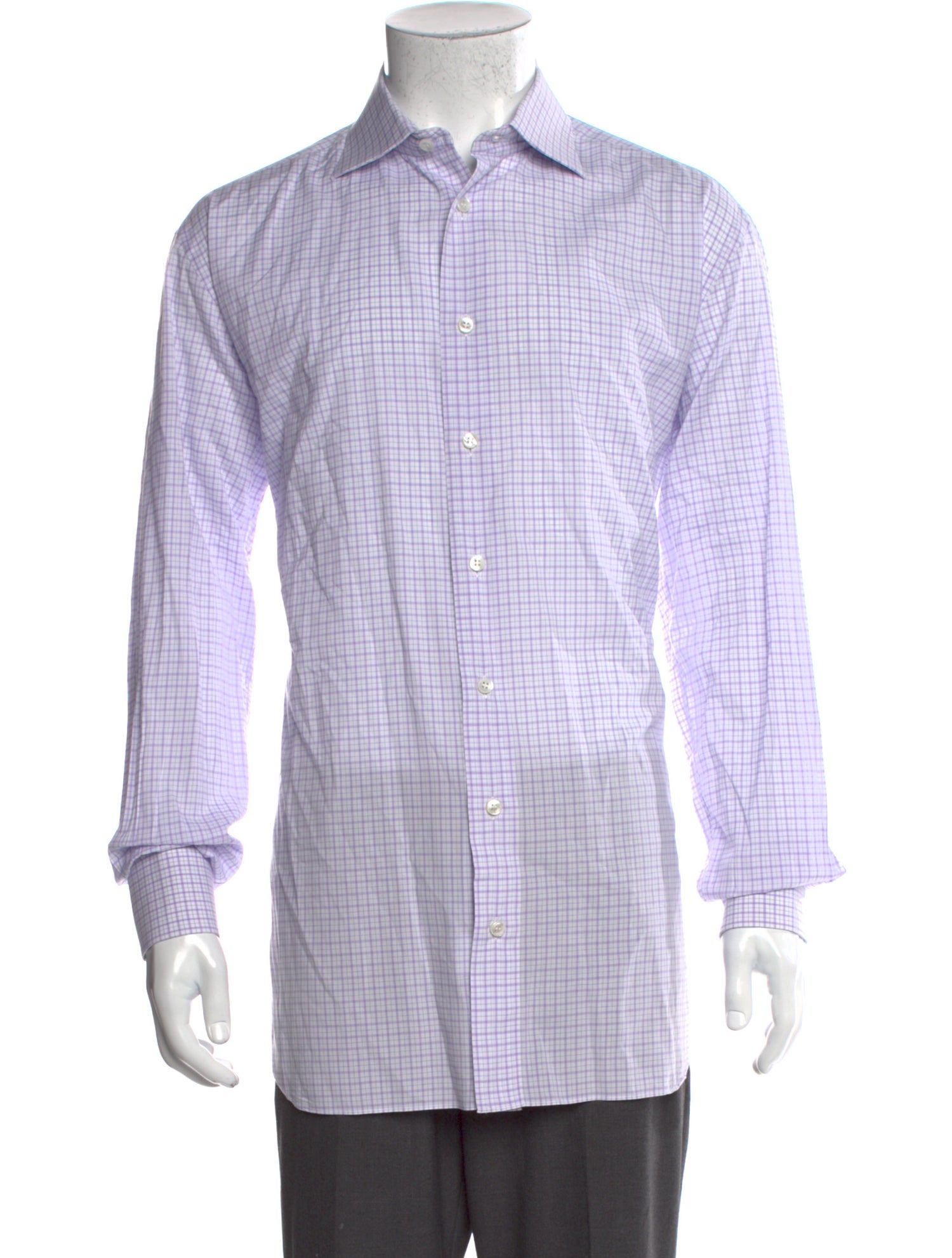Brioni Plaid Print Long Sleeve Dress Shirt