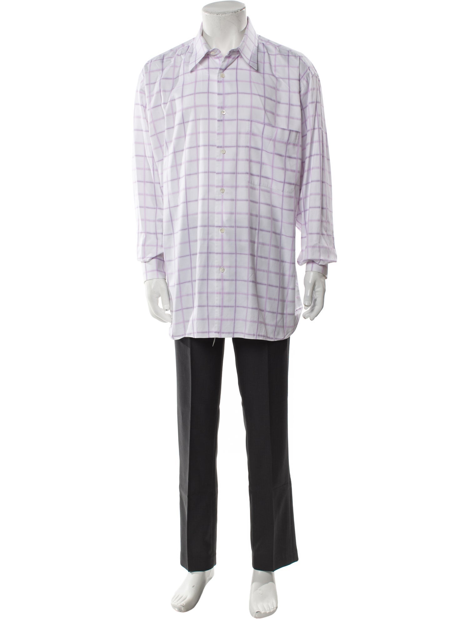 Brioni Plaid Print Long Sleeve Dress Shirt