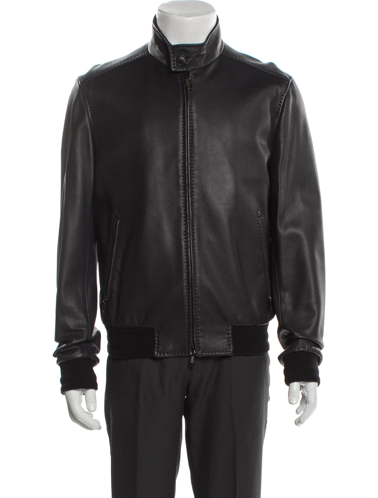 Brioni Leather Bomber Jacket