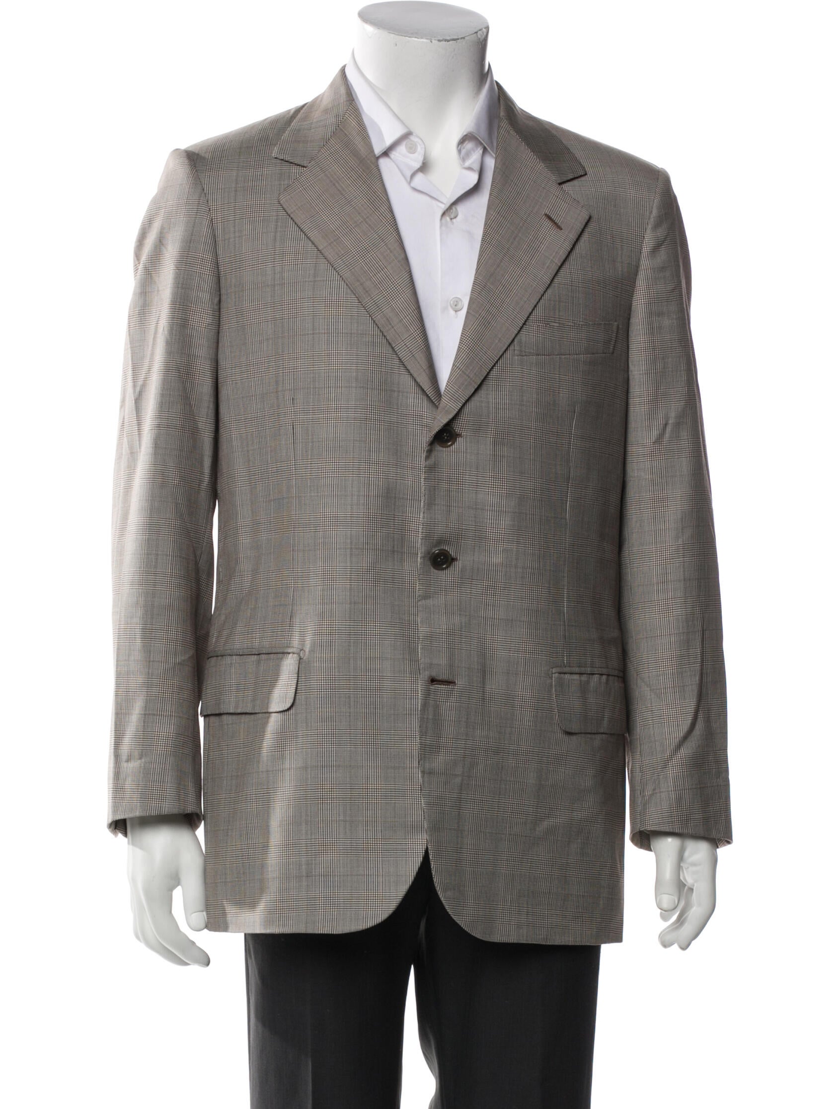 Brioni Wool Plaid Print Blazer