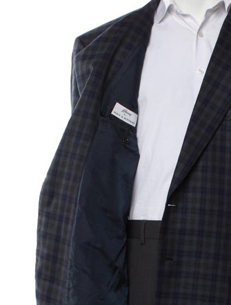 Brioni Wool Plaid Print Overcoat