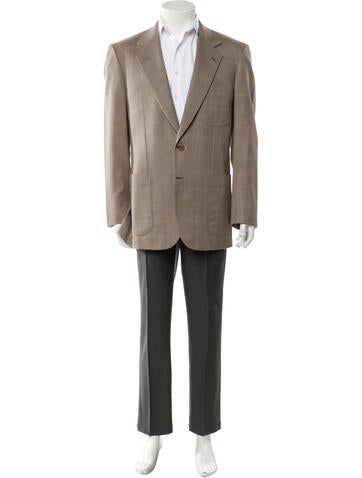 Brioni Suiting Wool Leather Trim Embellishment Blazer L
