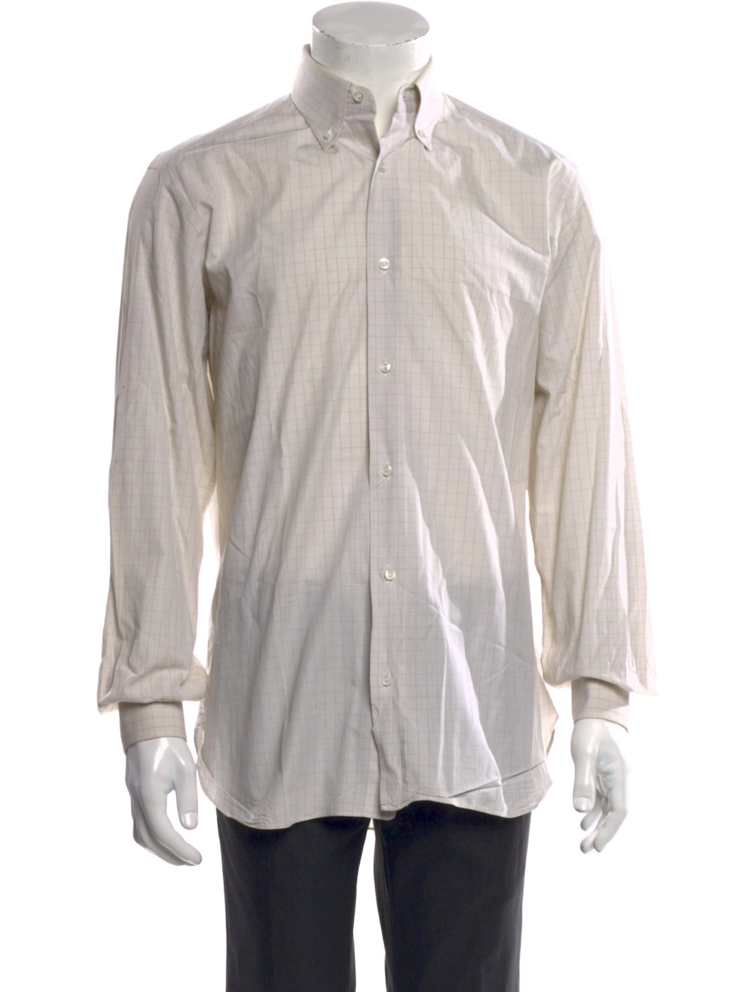 Brioni Plaid Print Long Sleeve Dress Shirt