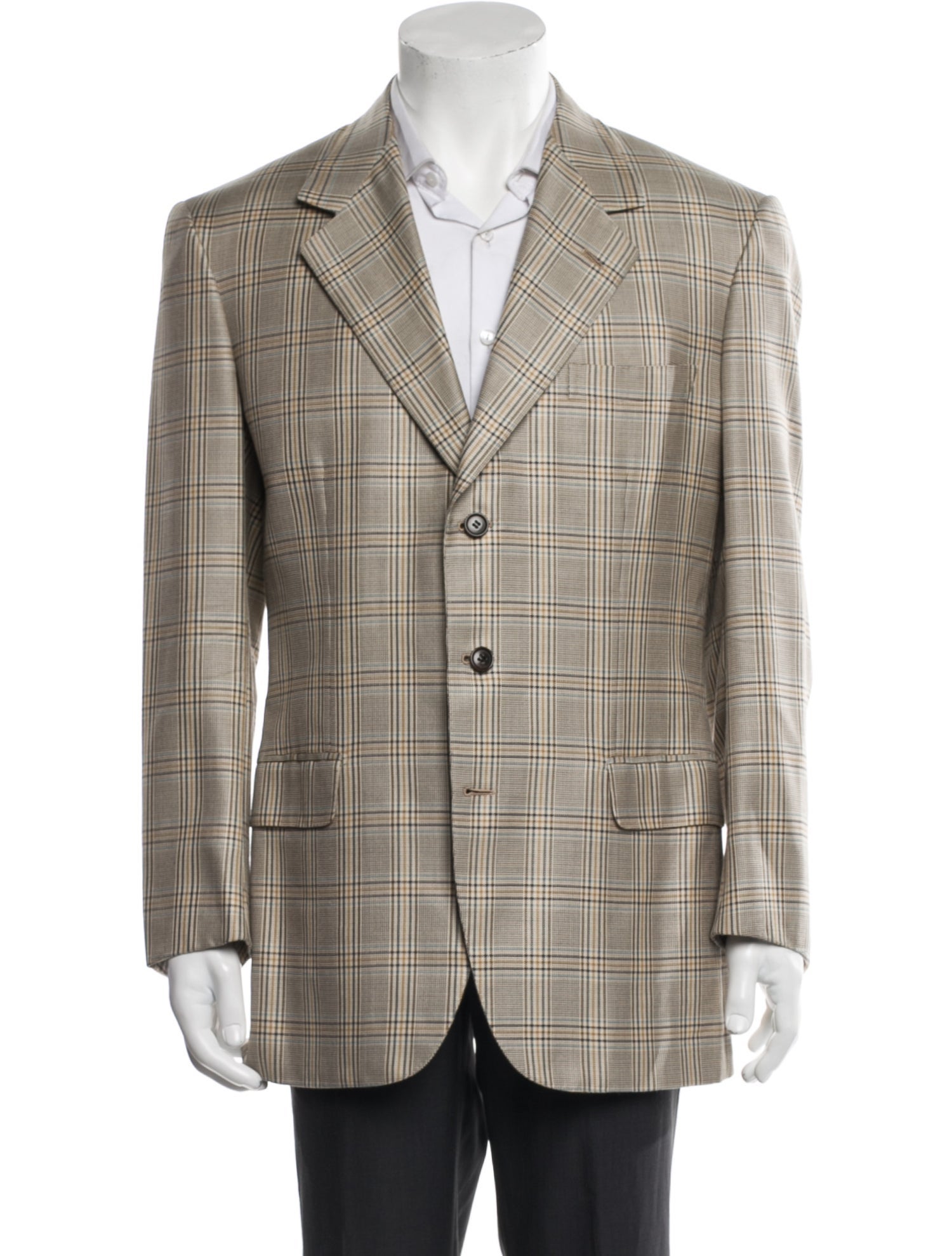 Brioni Wool Plaid Print Peacoat