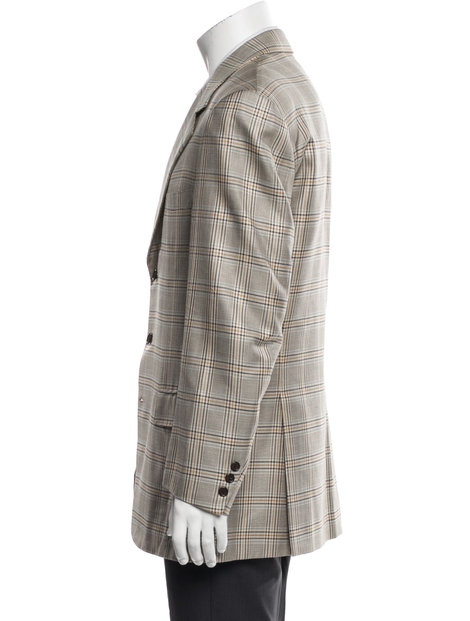 Brioni Wool Plaid Print Peacoat