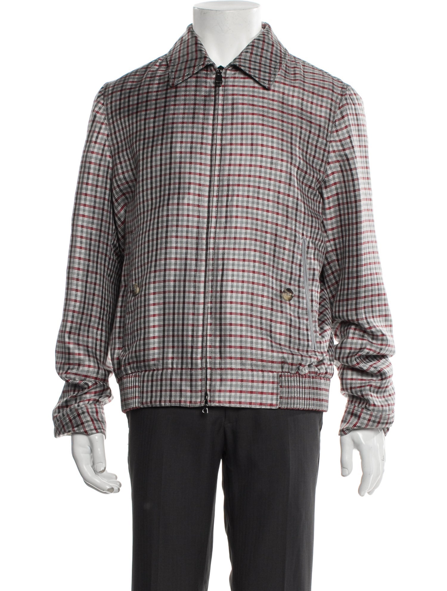 Brioni Silk Plaid Print Moto Jacket