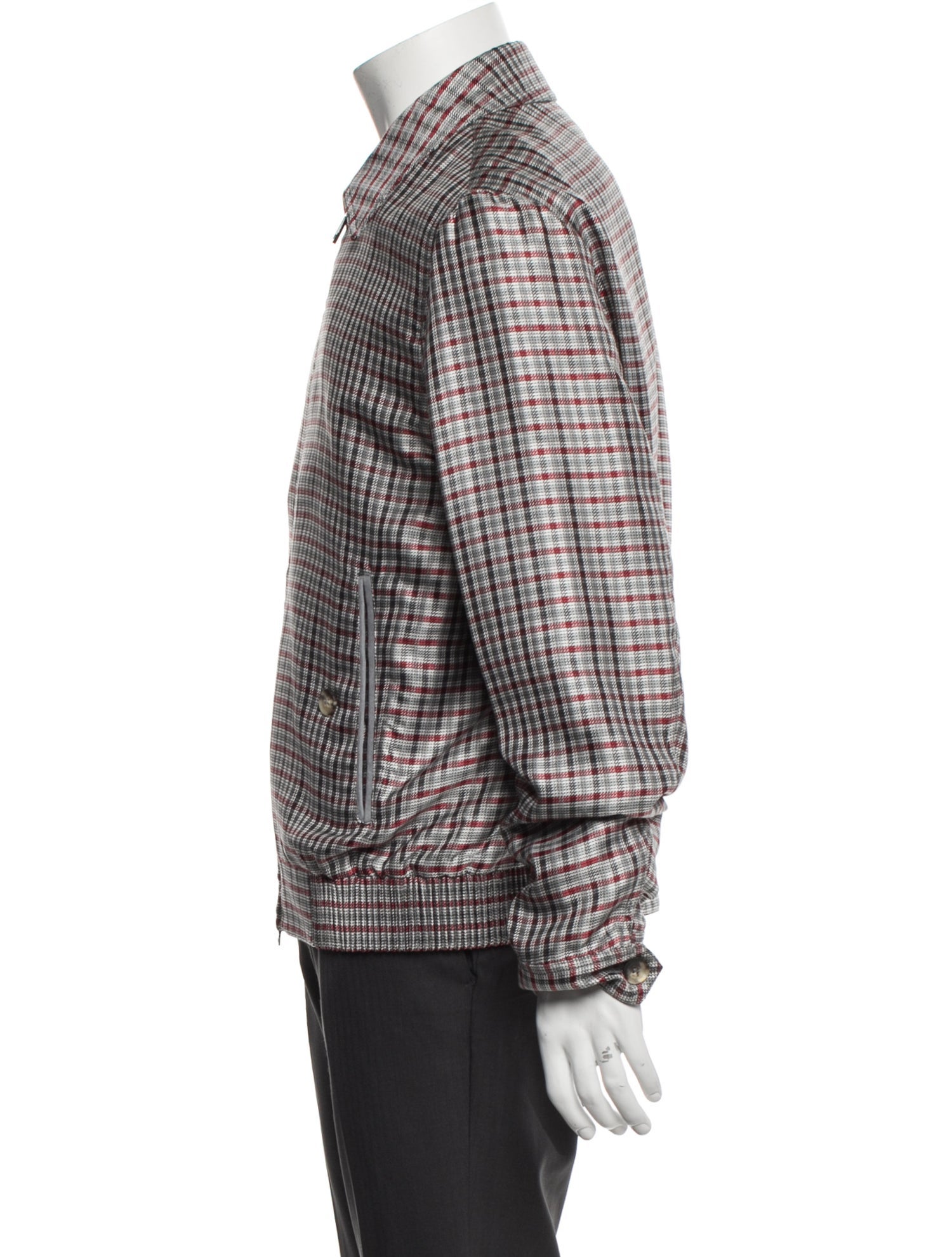 Brioni Silk Plaid Print Moto Jacket