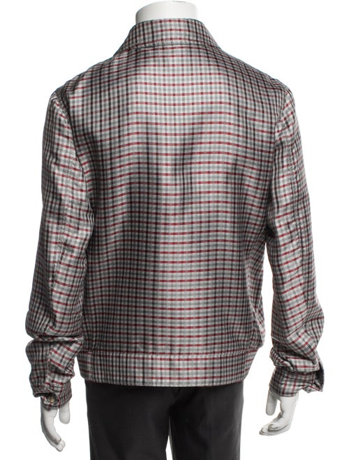 Brioni Silk Plaid Print Moto Jacket