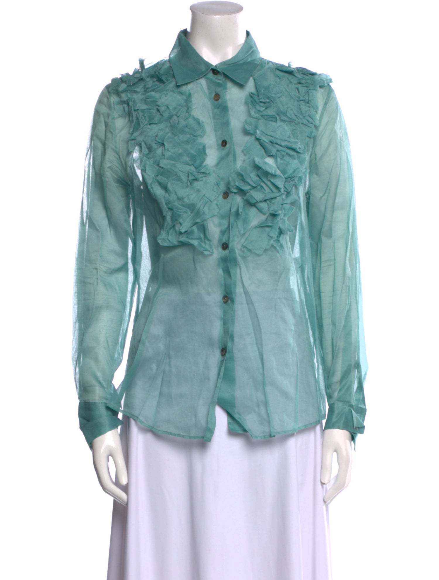 Brioni Silk Long Sleeve Button-Up Top
