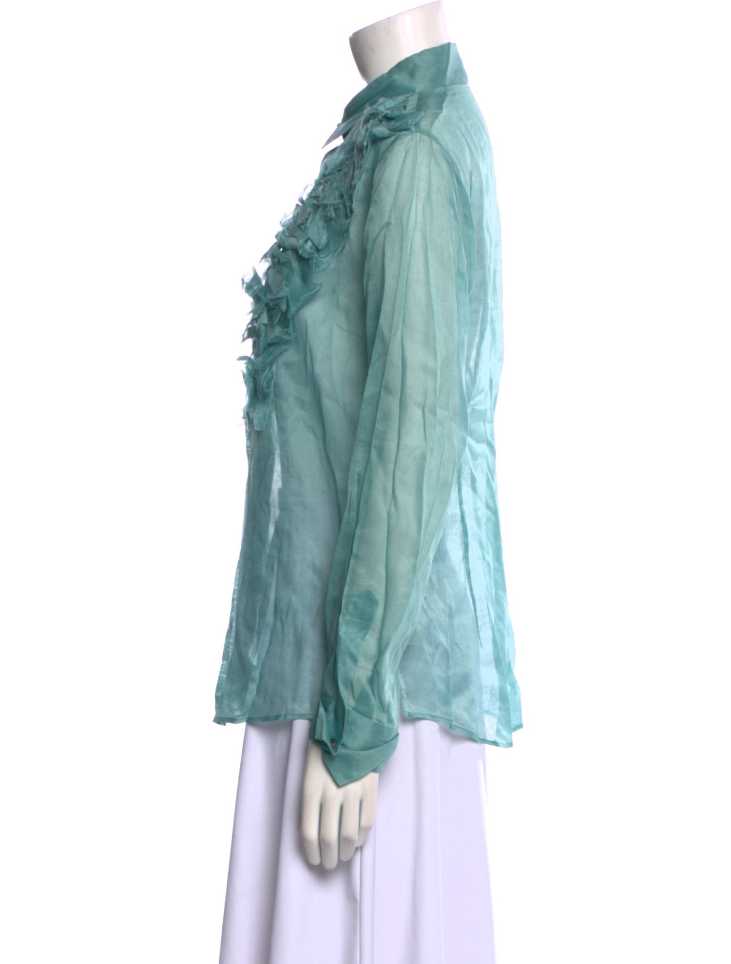 Brioni Silk Long Sleeve Button-Up Top