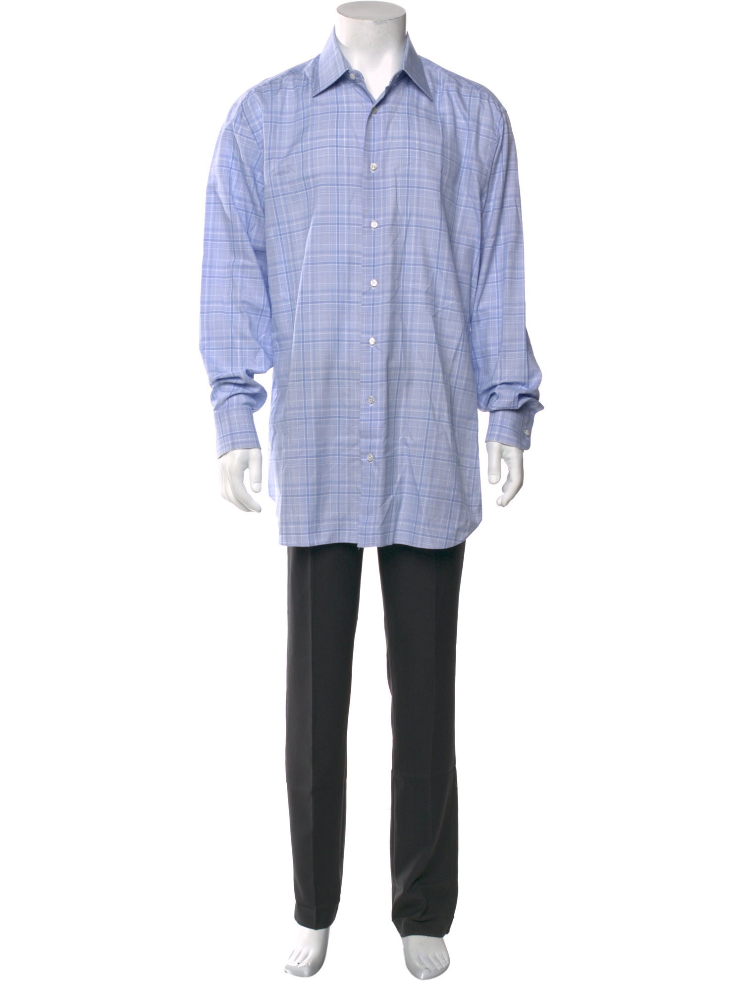 Brioni Plaid Print Long Sleeve Dress Shirt