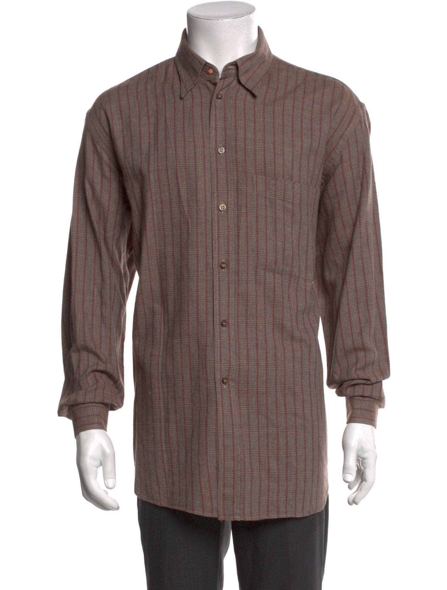 Brioni Plaid Print Long Sleeve Dress Shirt