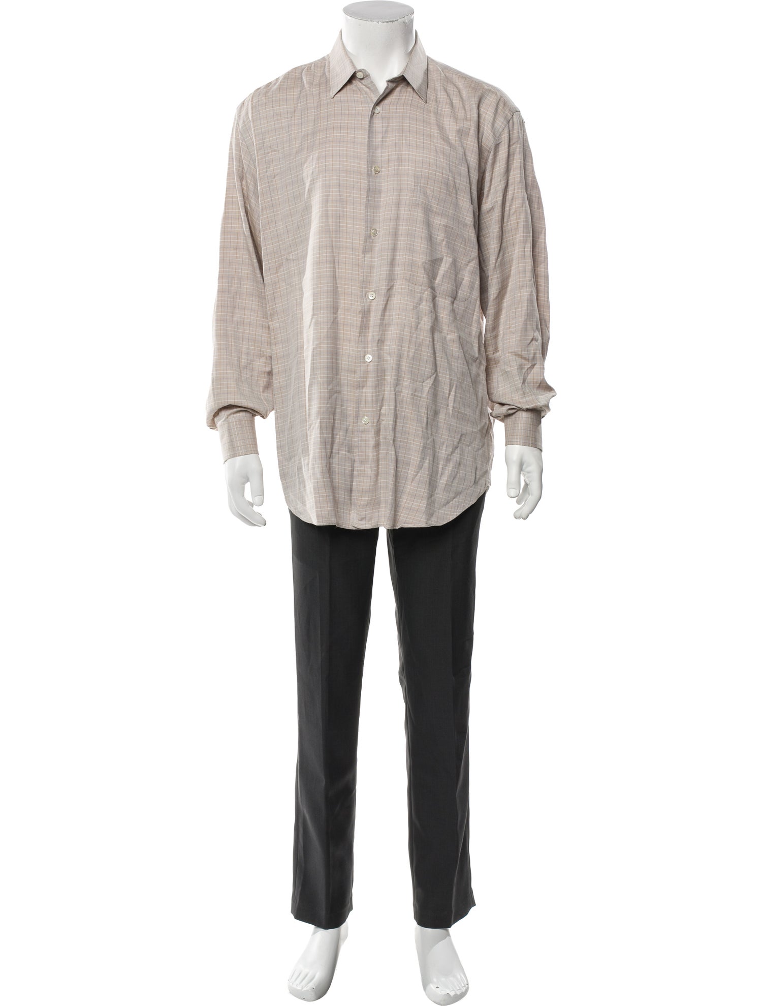 Brioni Plaid Print Long Sleeve Dress Shirt