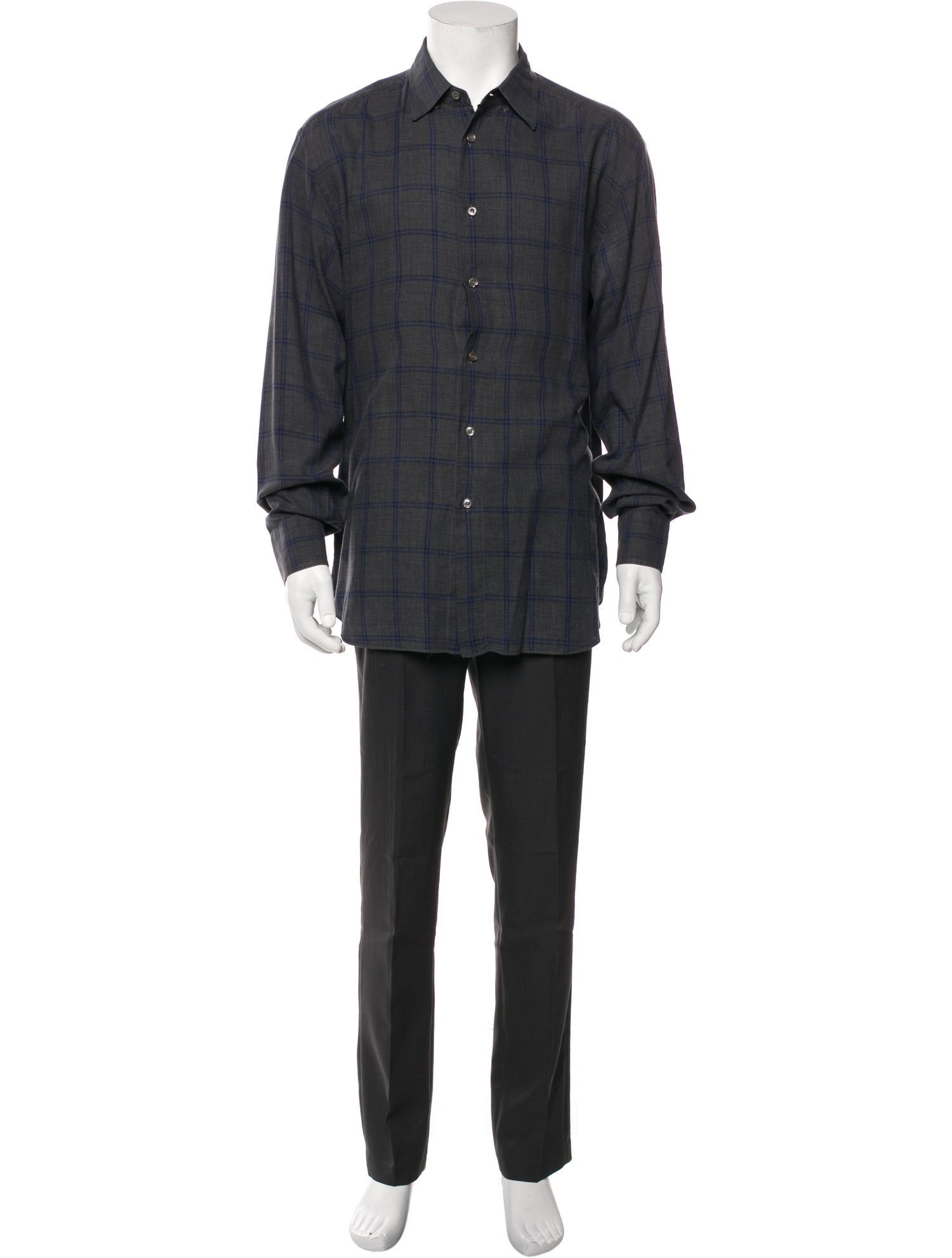Brioni Plaid Print Long Sleeve Dress Shirt