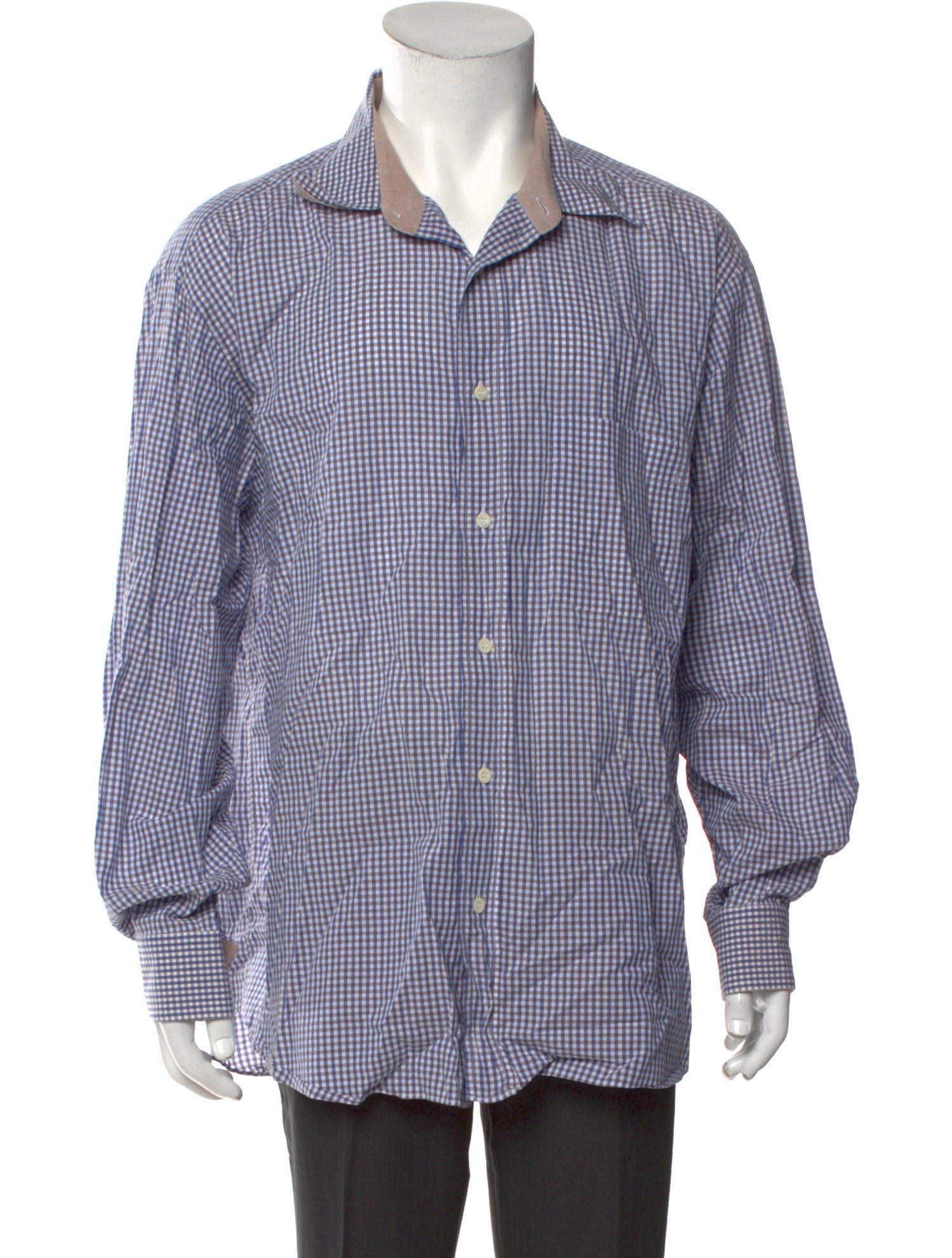 Brioni Plaid Print Long Sleeve Dress Shirt