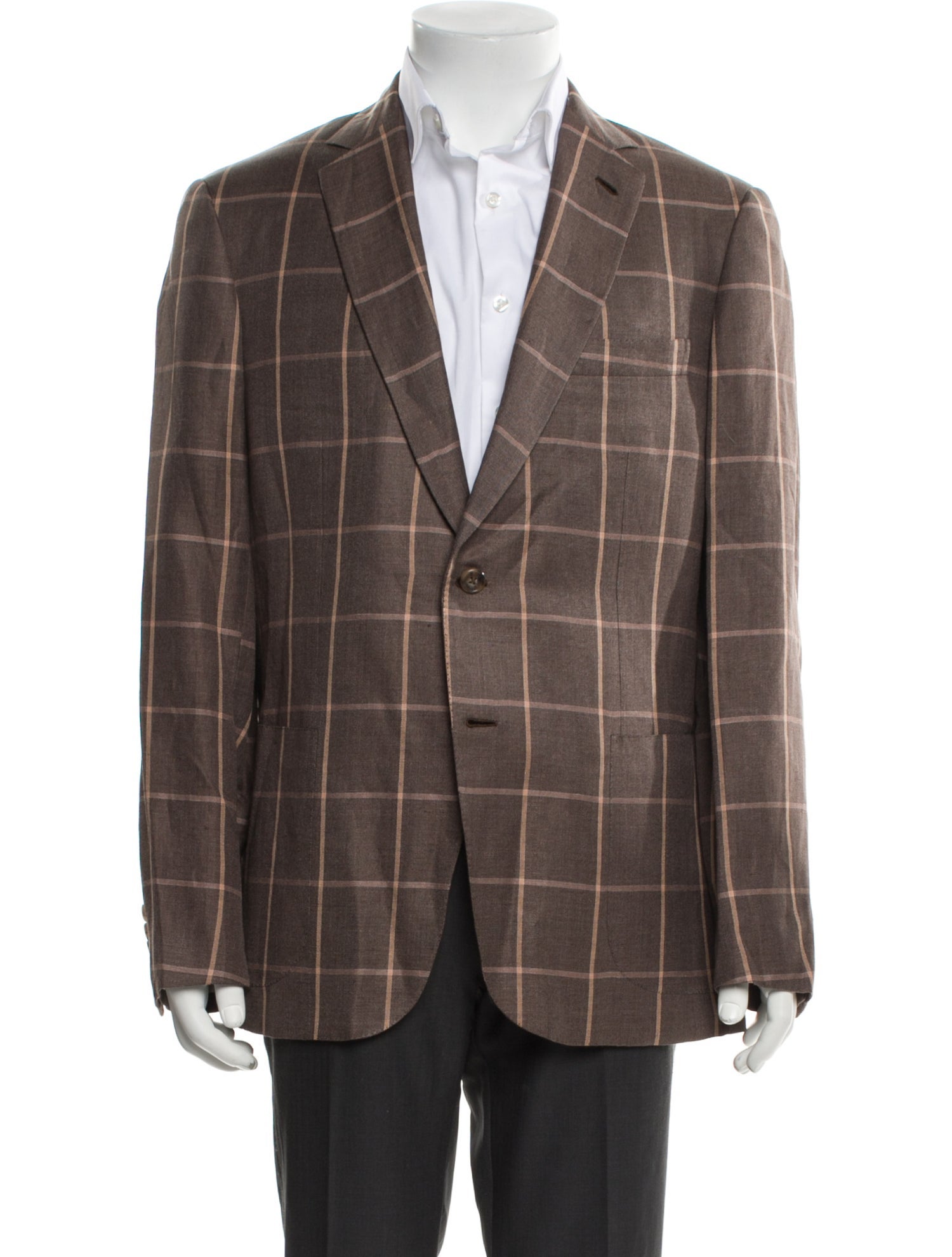 Brioni Linen Plaid Print Blazer