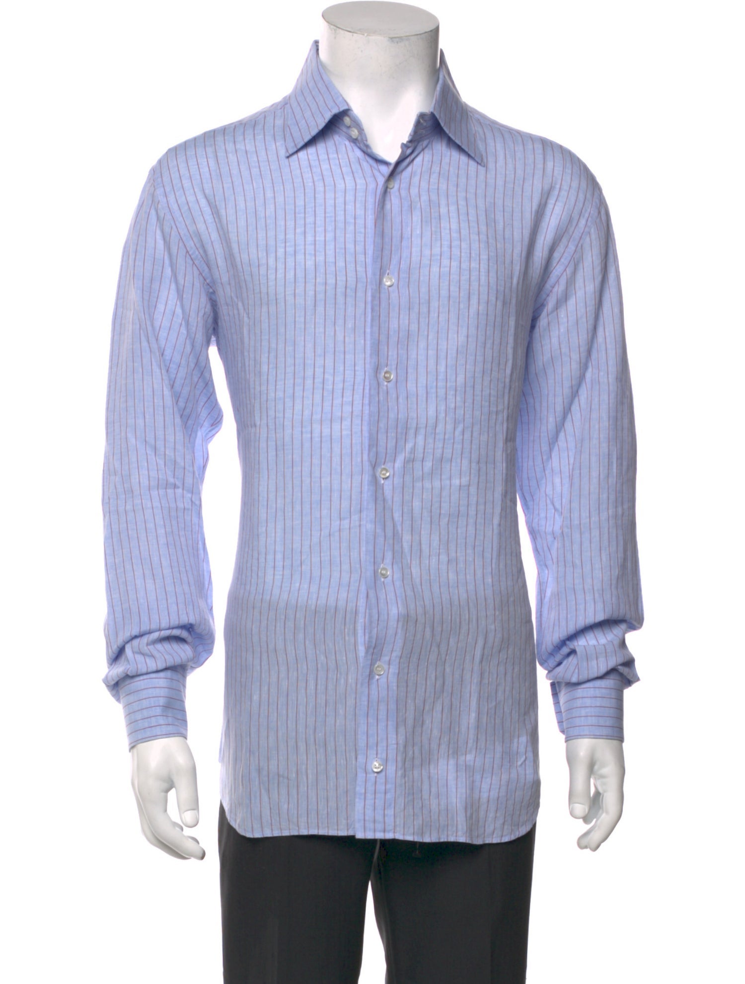 Brioni Linen Striped Dress Shirt