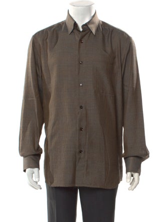 Brioni Silk Plaid Print Shirt