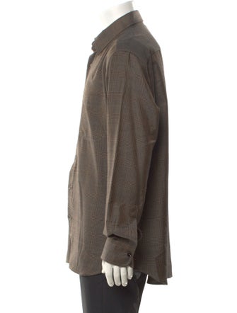 Brioni Silk Plaid Print Shirt