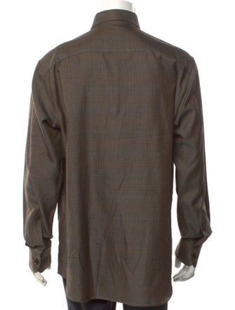 Brioni Silk Plaid Print Shirt