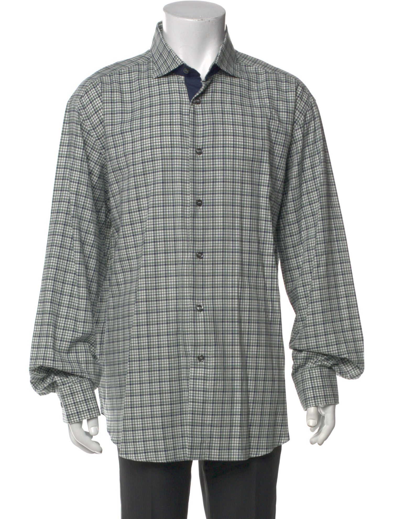 Brioni Plaid Print Long Sleeve Dress Shirt