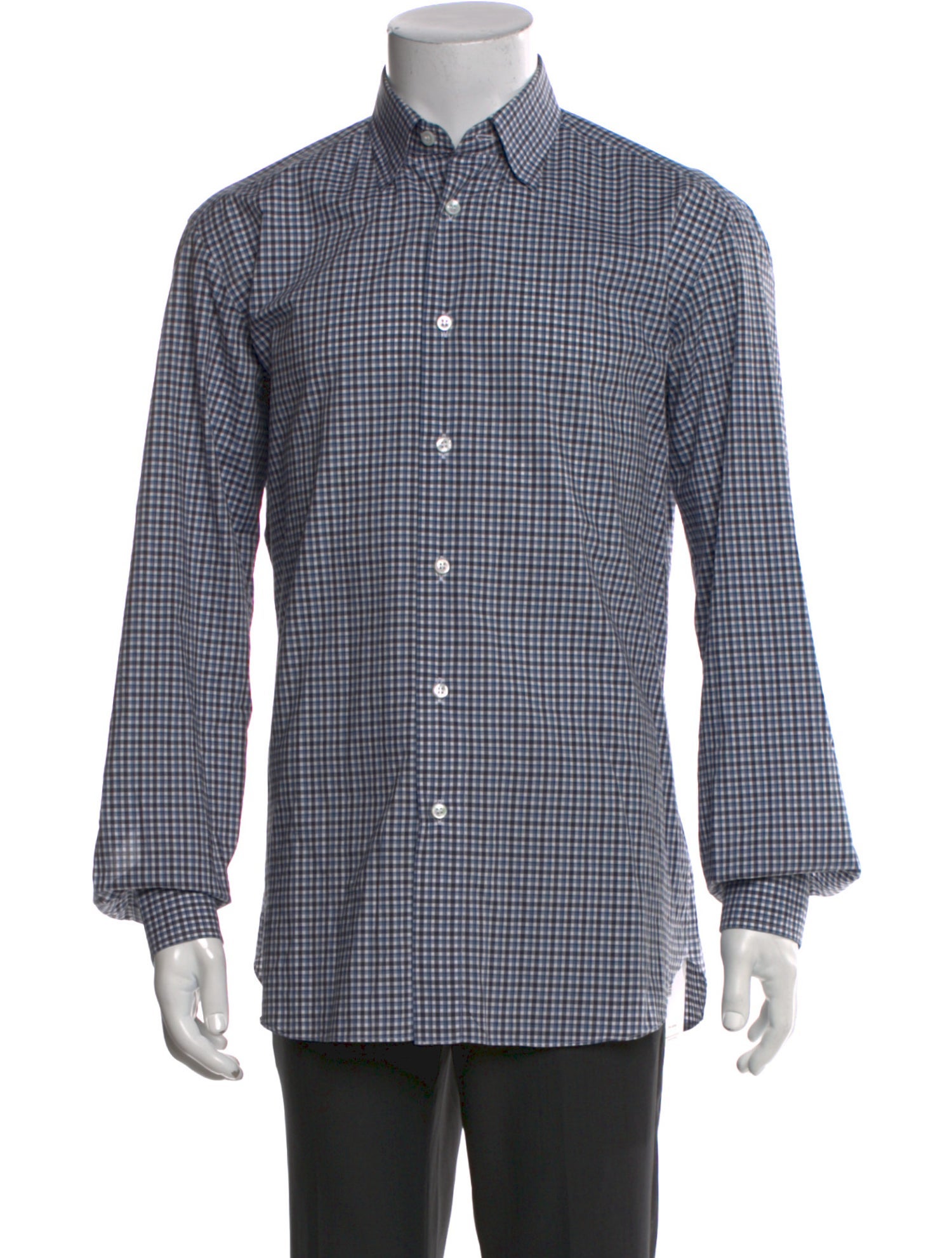 Brioni Plaid Print Long Sleeve Dress Shirt