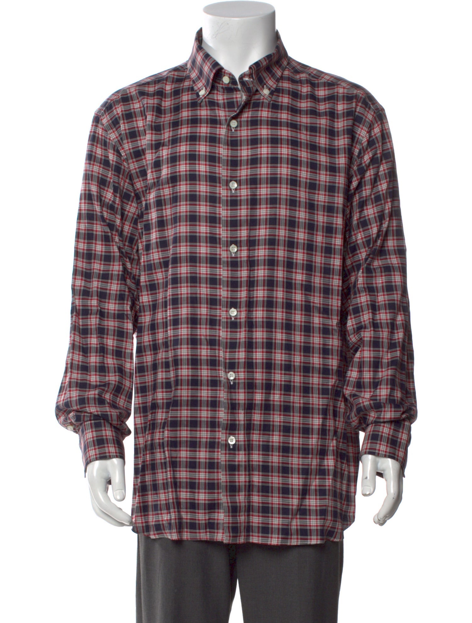 Brioni Plaid Print Long Sleeve Dress Shirt