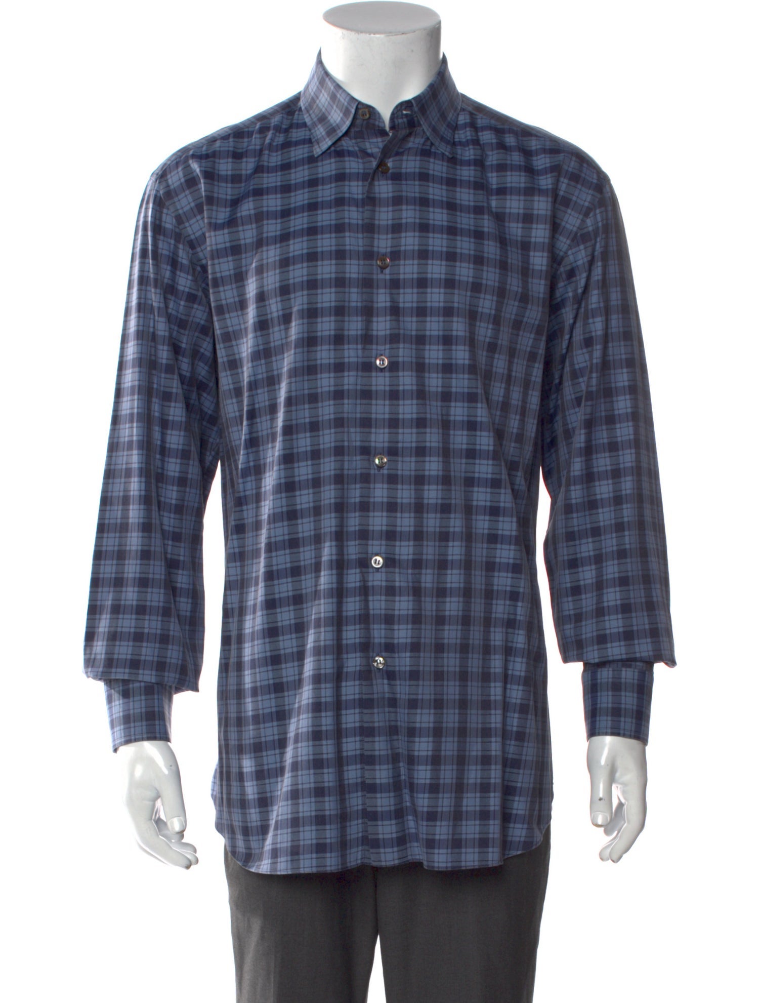 Brioni Plaid Print Long Sleeve Dress Shirt