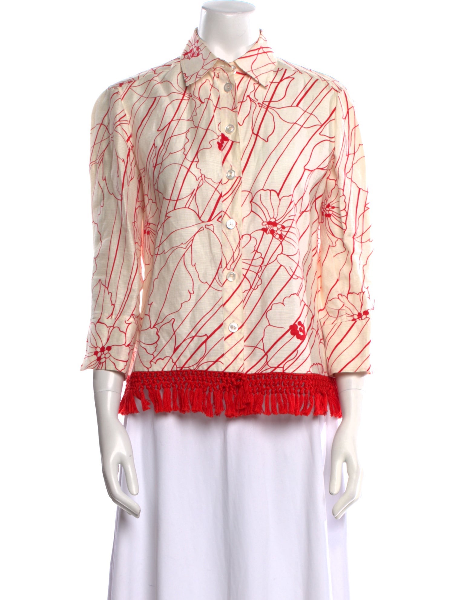 Brioni Linen Printed Button-Up Top