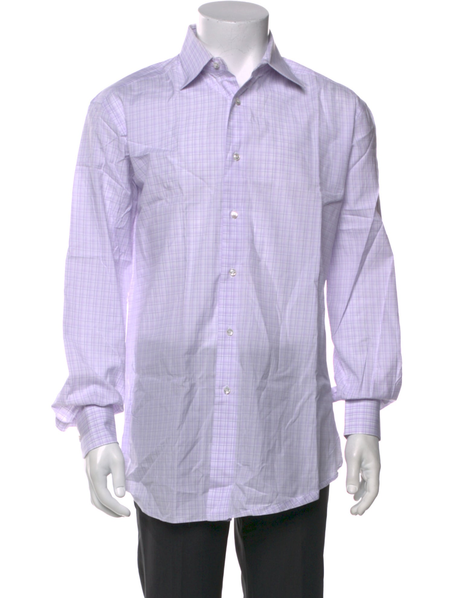 Brioni Plaid Print Long Sleeve Dress Shirt