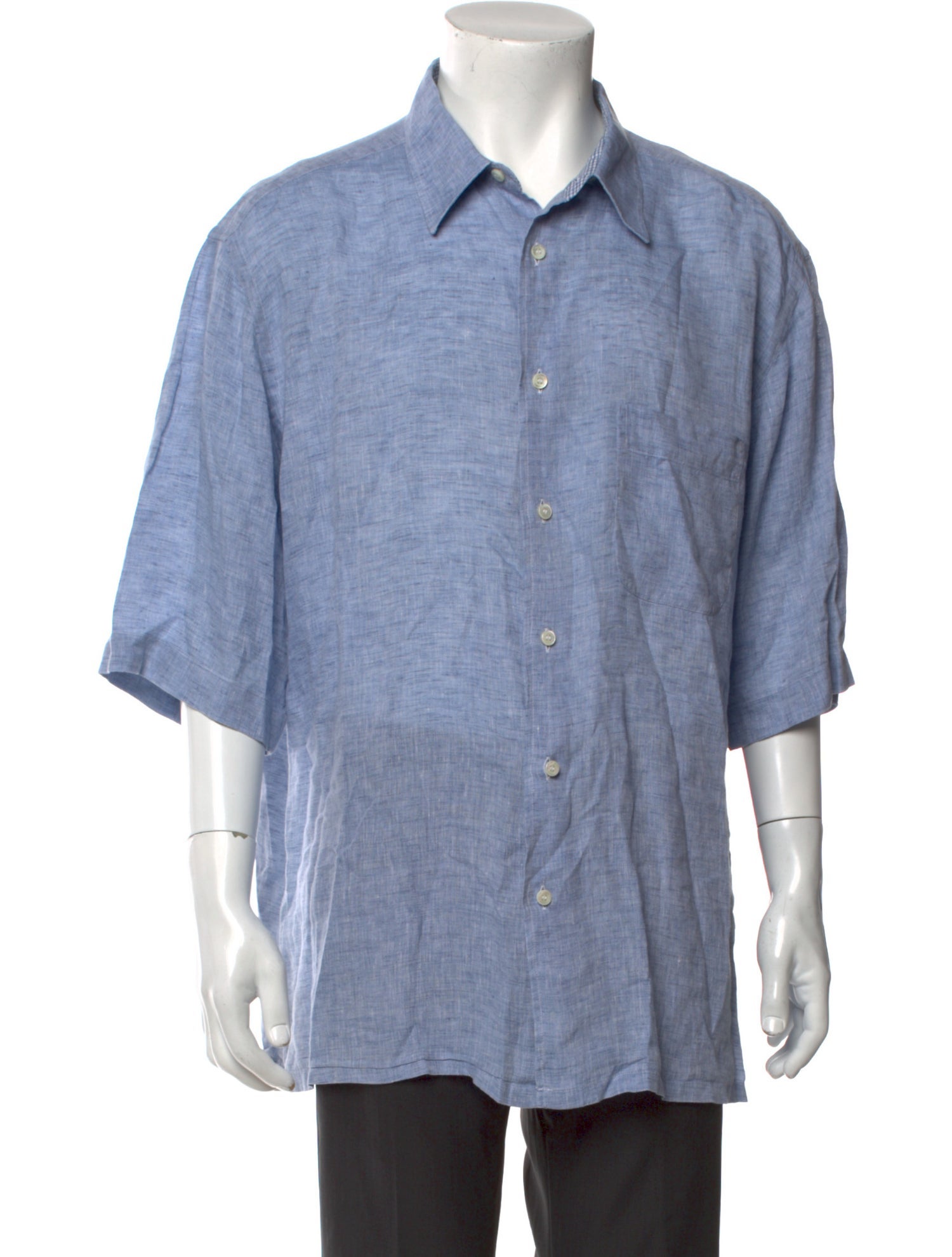 Brioni Linen Three-Quarter Sleeve Dress Shirt