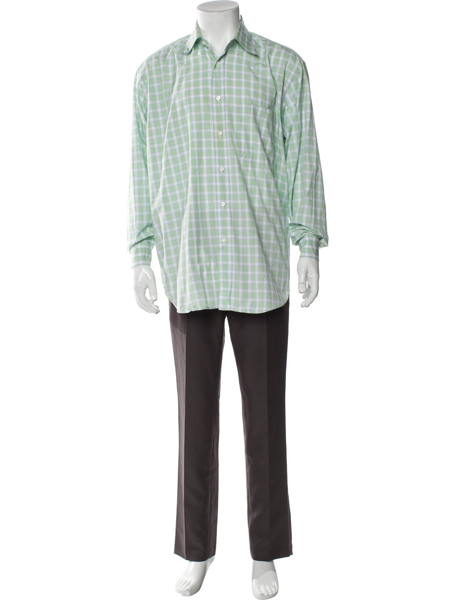 Brioni Plaid Print Long Sleeve Dress Shirt