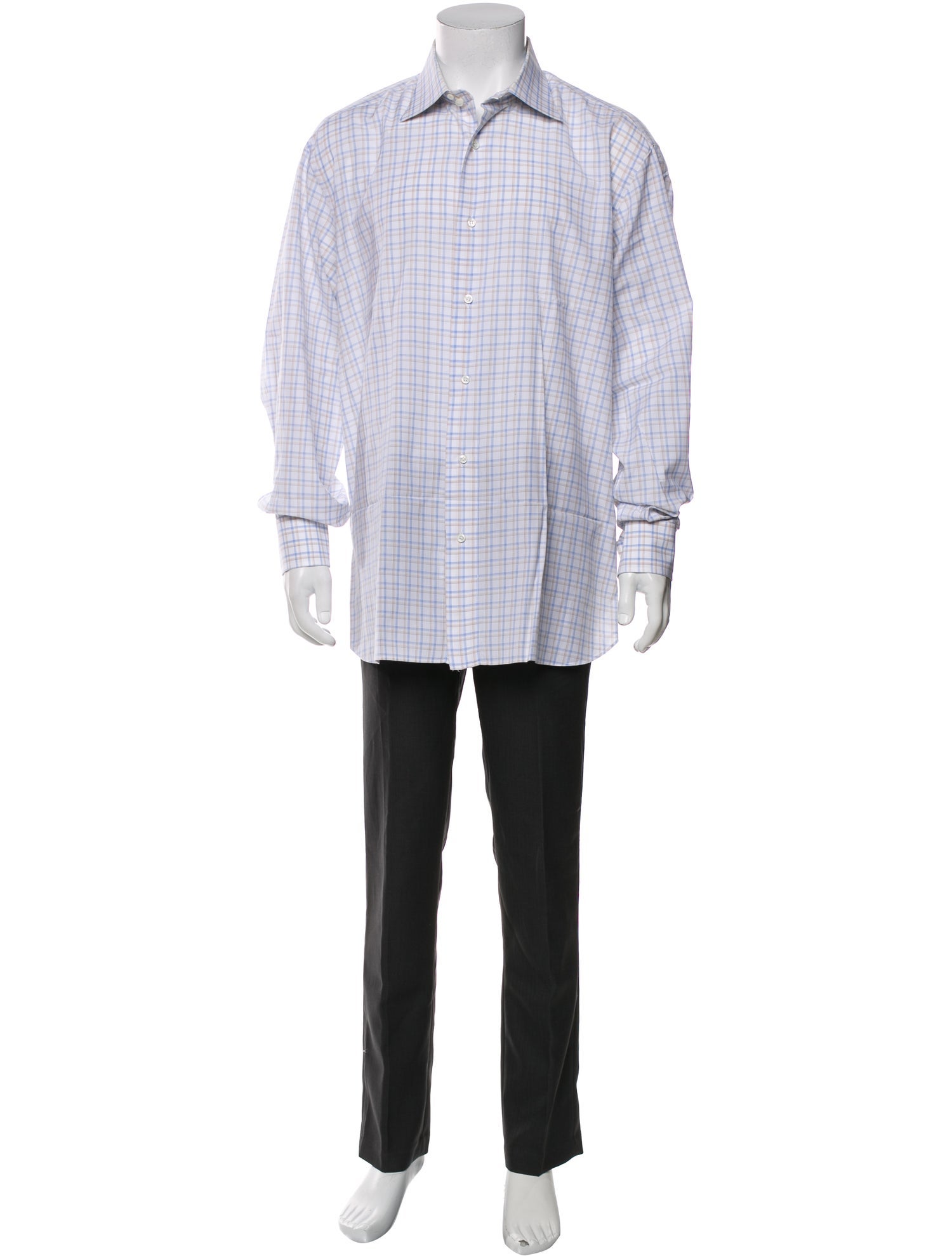 Brioni Plaid Print Long Sleeve Dress Shirt