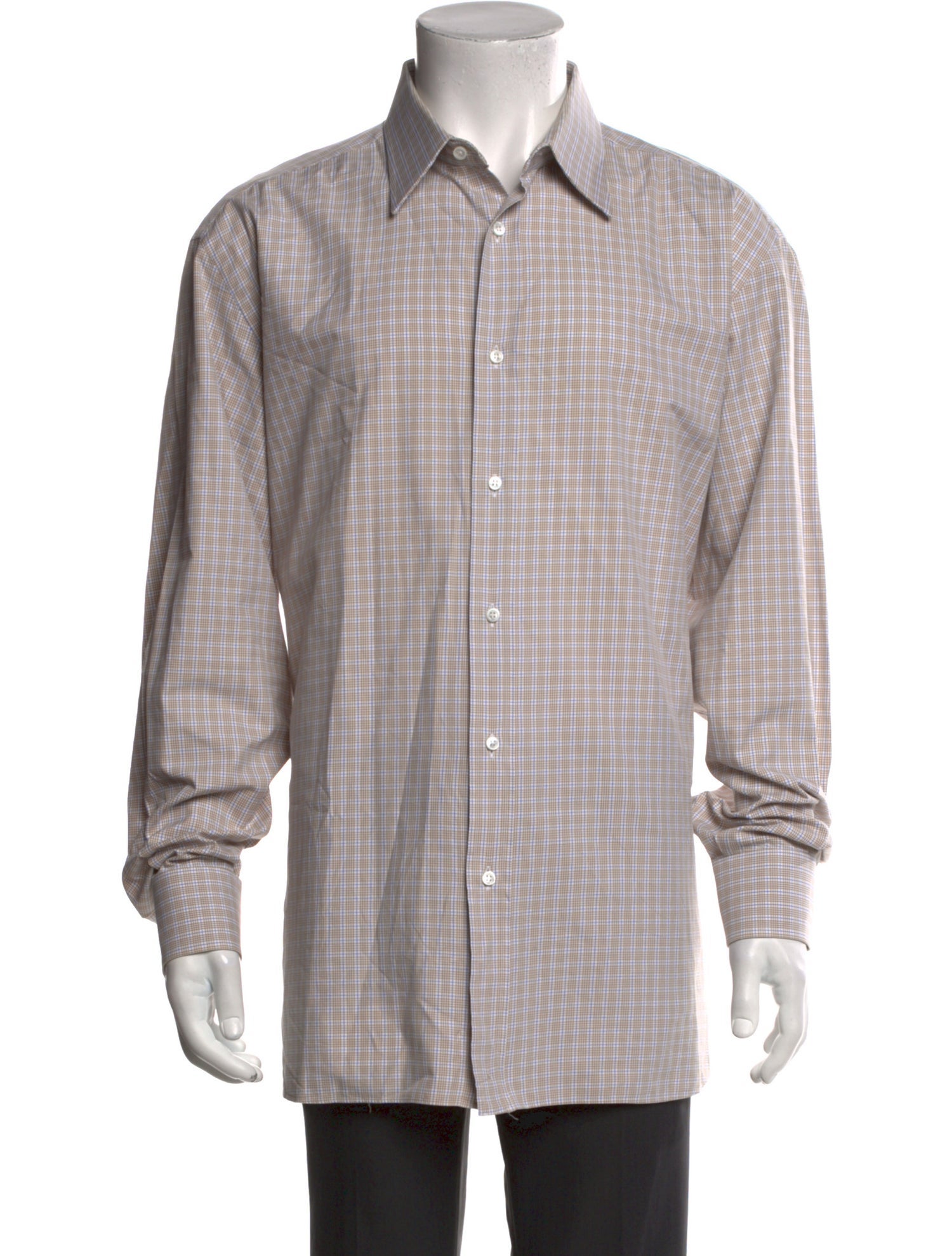 Brioni Plaid Print Long Sleeve Dress Shirt