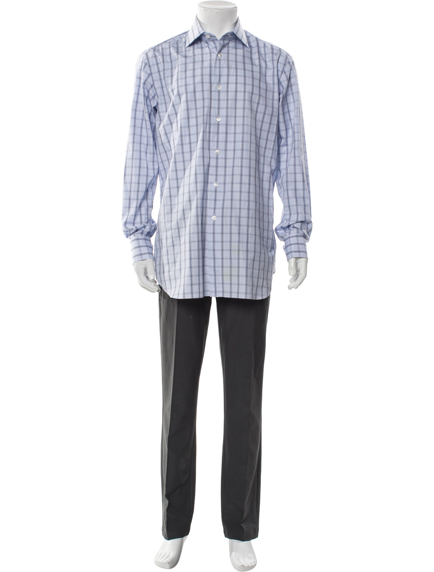 Brioni Plaid Print Long Sleeve Dress Shirt