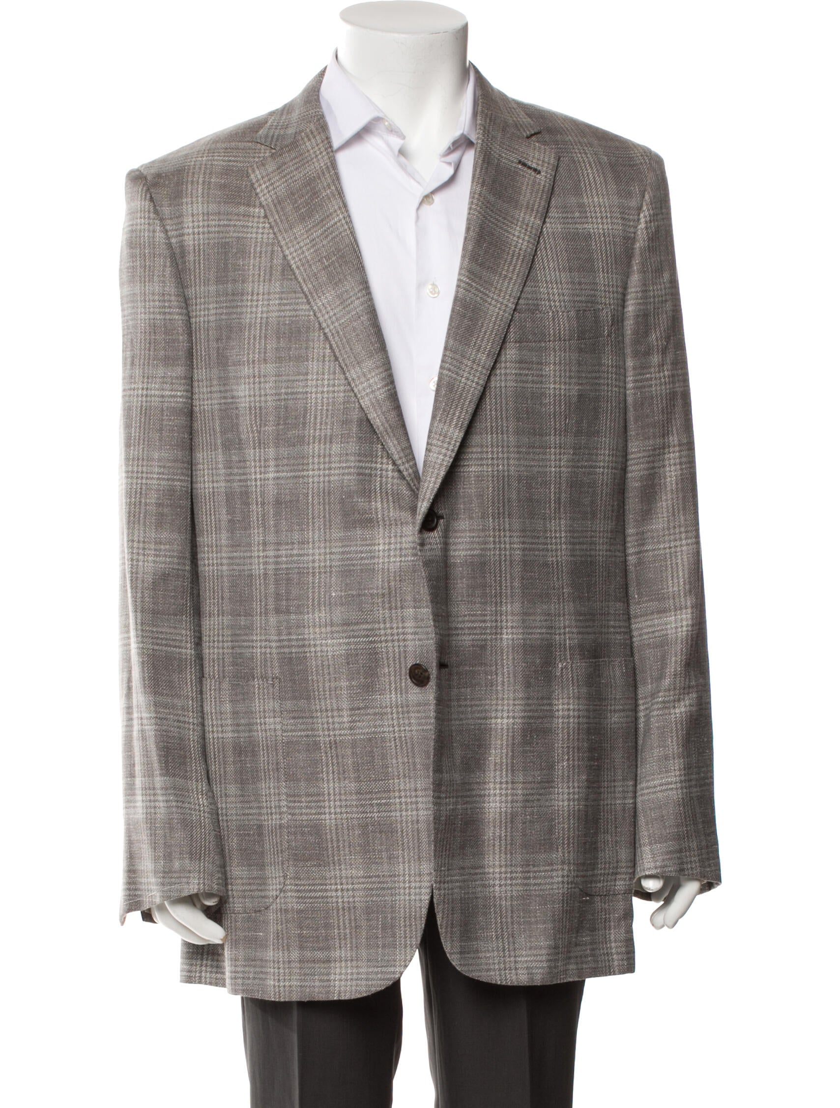 Brioni Virgin Wool Plaid Print Peacoat