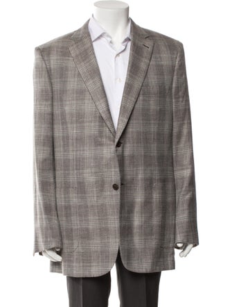 Brioni Virgin Wool Plaid Print Peacoat