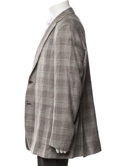Brioni Virgin Wool Plaid Print Peacoat