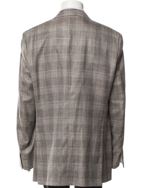 Brioni Virgin Wool Plaid Print Peacoat