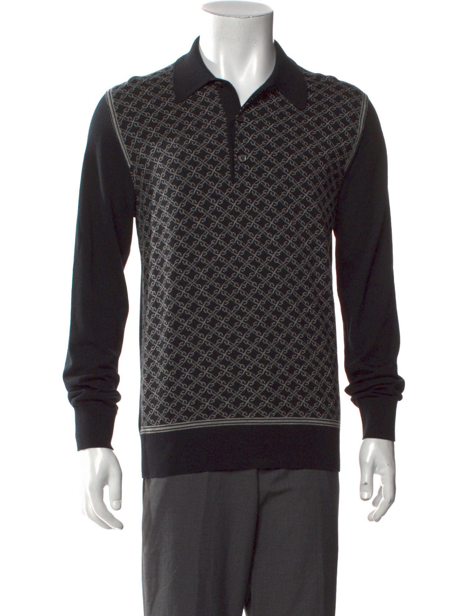 Brioni Printed Collar Polo Sweater