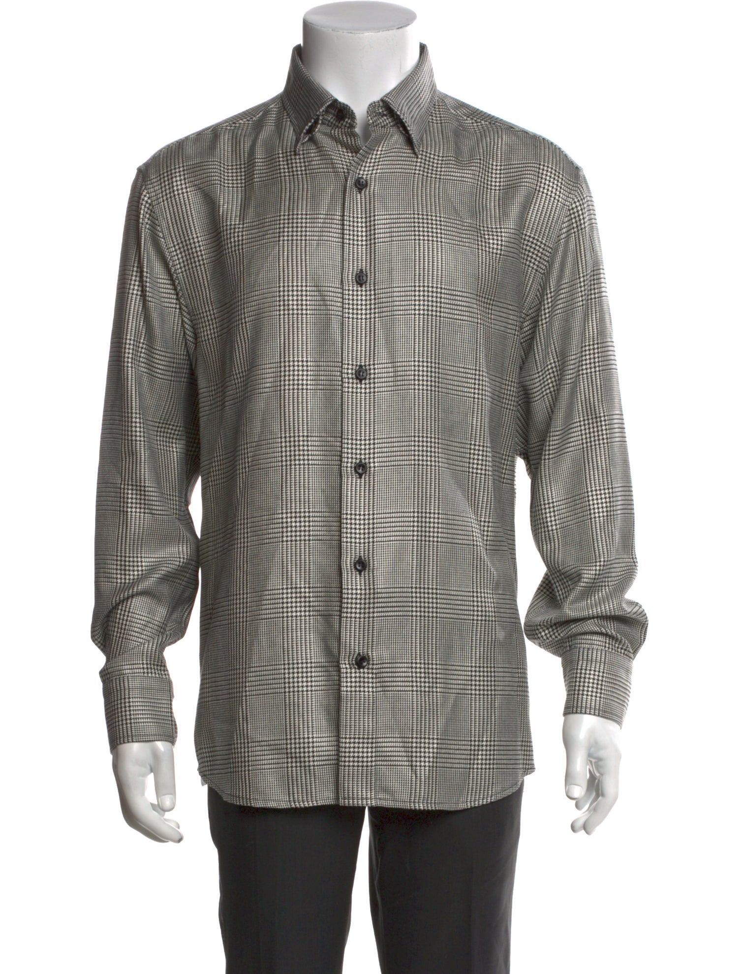 Brioni Silk Plaid Print Dress Shirt