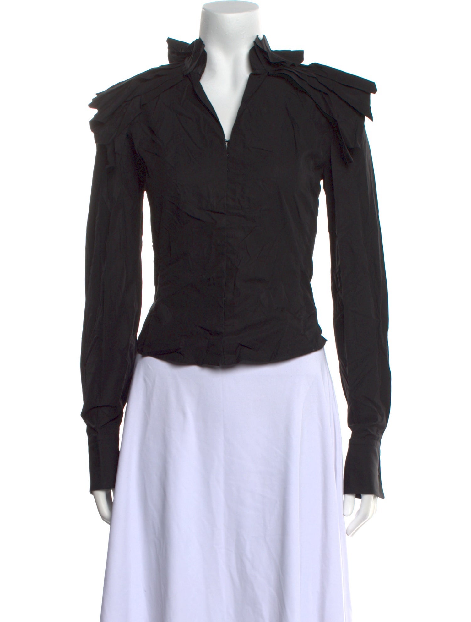 Brioni V-Neck Long Sleeve Crop Top