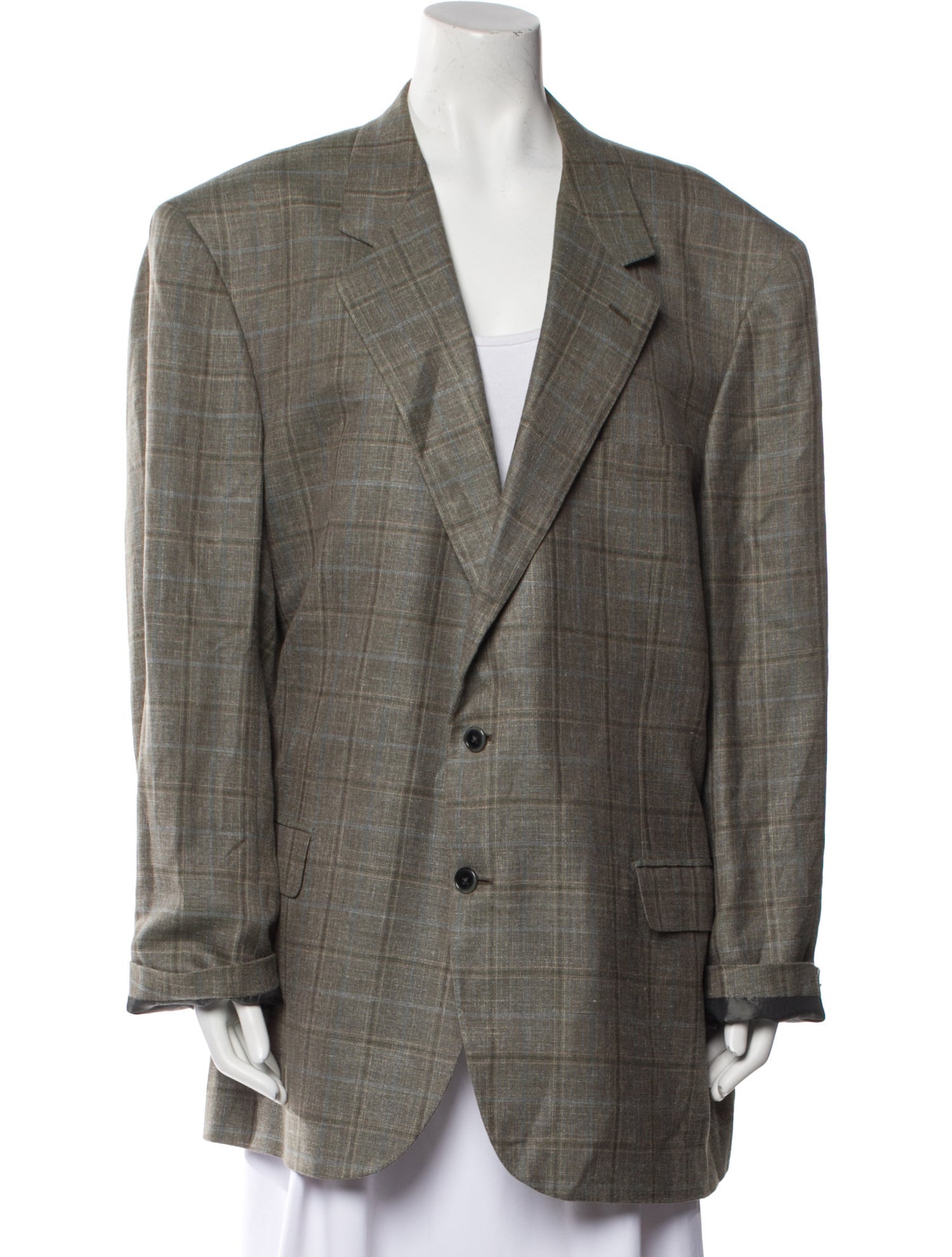 Brioni Wool Plaid Print Blazer